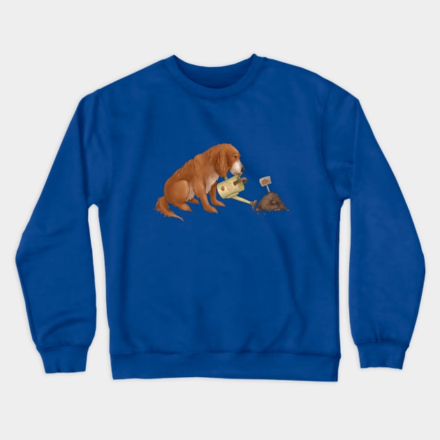 Gardener dog. Spaniel is watering the garden. Crewneck Sweatshirt by kacia